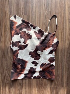 Nasty Gal Brown & White Tie-Dye One-Shoulder Cami